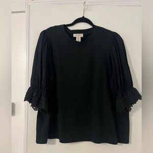 Laura Ashley Black Blouse with Lace Sleeves size 1X